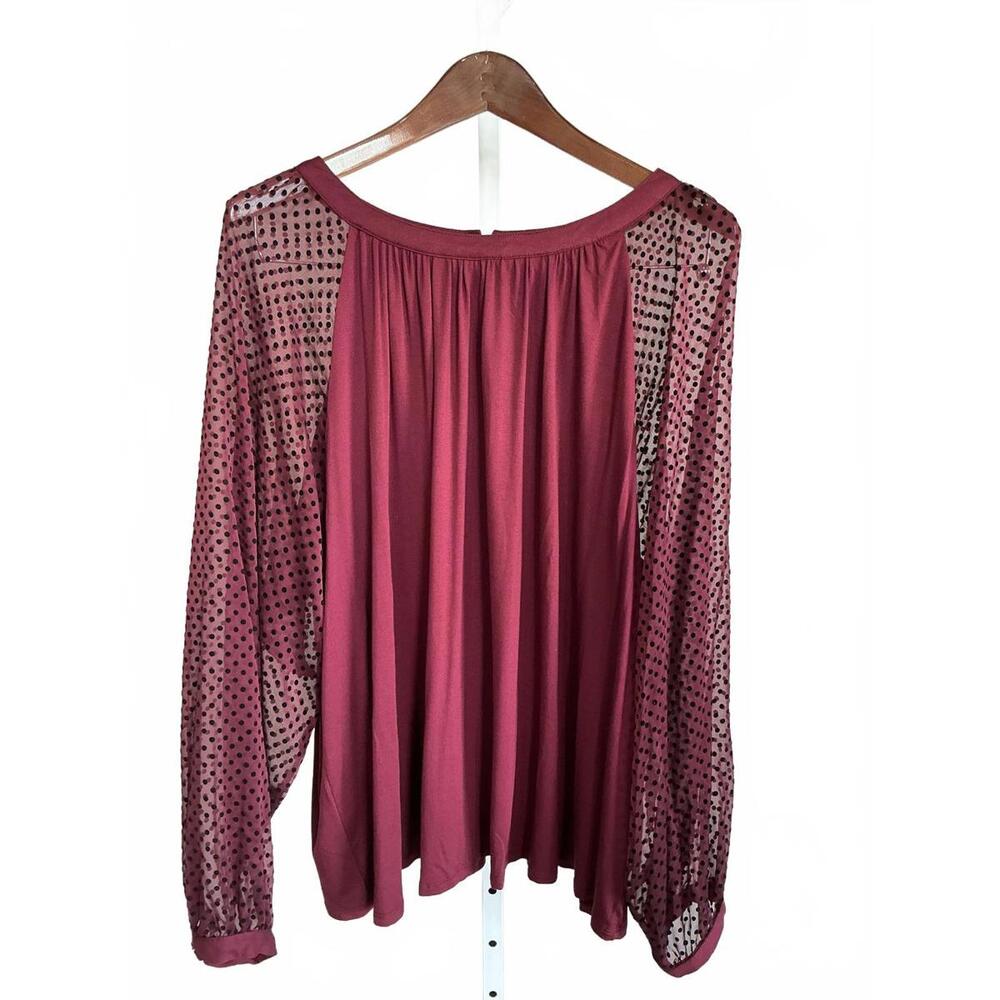 Zac & Rachel Women's 2XL Burgundy Flowing Blouse Sheer Polka Dot Sleeves Fall